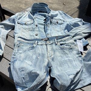 AHP Denim Blue Men's Slim Straight Jeans Suit with all the Sparkles